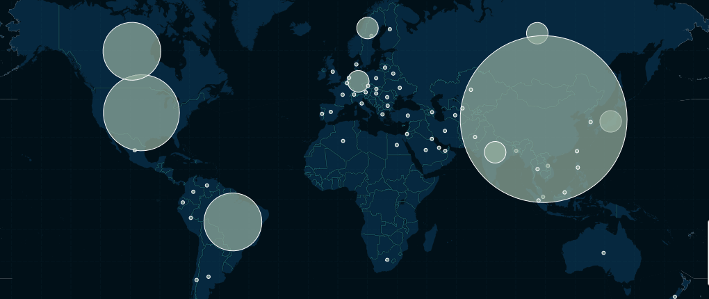Illustration of existing renewable energy generation around the world from  from Carbon Brief and CartoDB