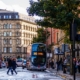 Bus at a busy intersection in Manchester.