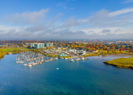 Panoramic view of the Whitby Marina.