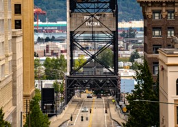 Photo of street in Tacoma, WA leading to the port.